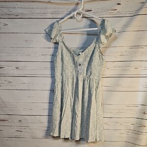 Hollister Smocked Bodice Floral Mini Dress Ruffle Sleeve Light Blue Size L‎
